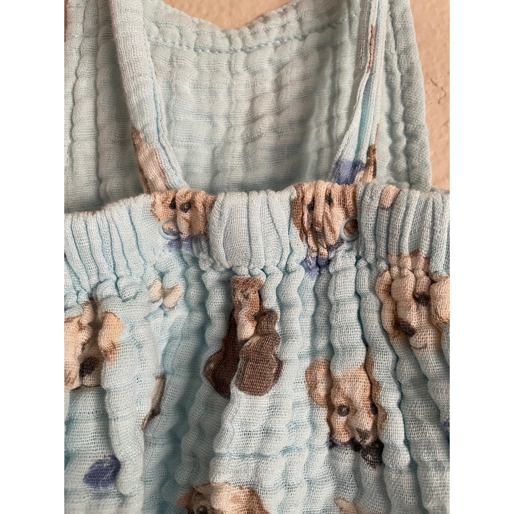 Angel Dear Powder Blue Dog Print Organic Cotton Muslin Bubble Romper 0-3M Baby - Picture 5 of 7